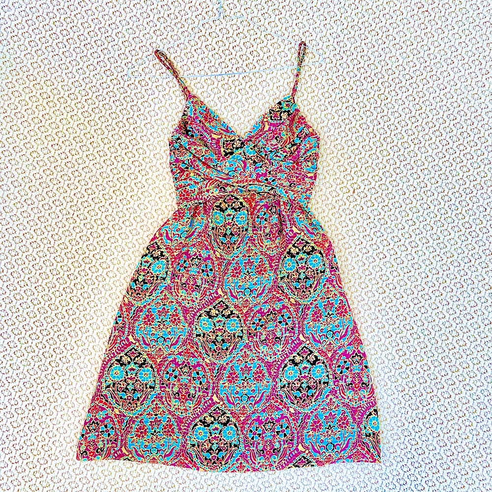 Shoshanna ✨🖤💖💙✨ strappy knee-length bright pink black gold blue dress